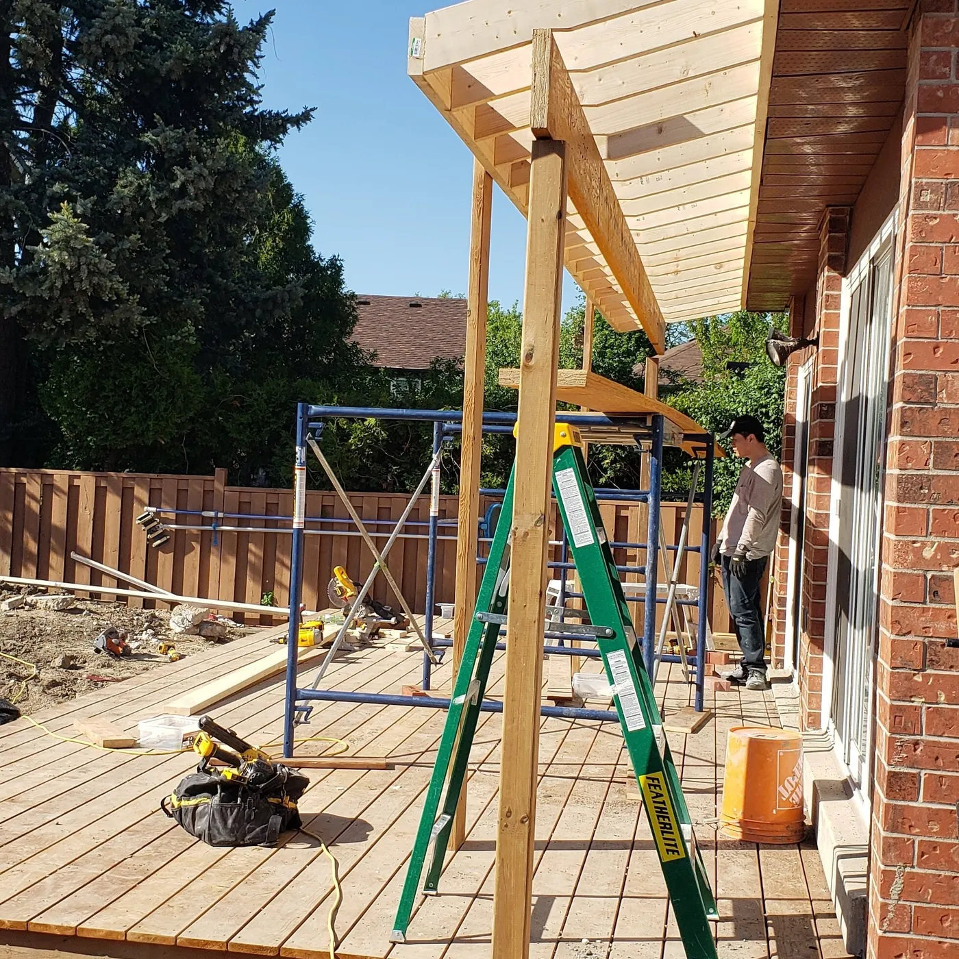 Roof structure framed over the finished deck, Aurora
