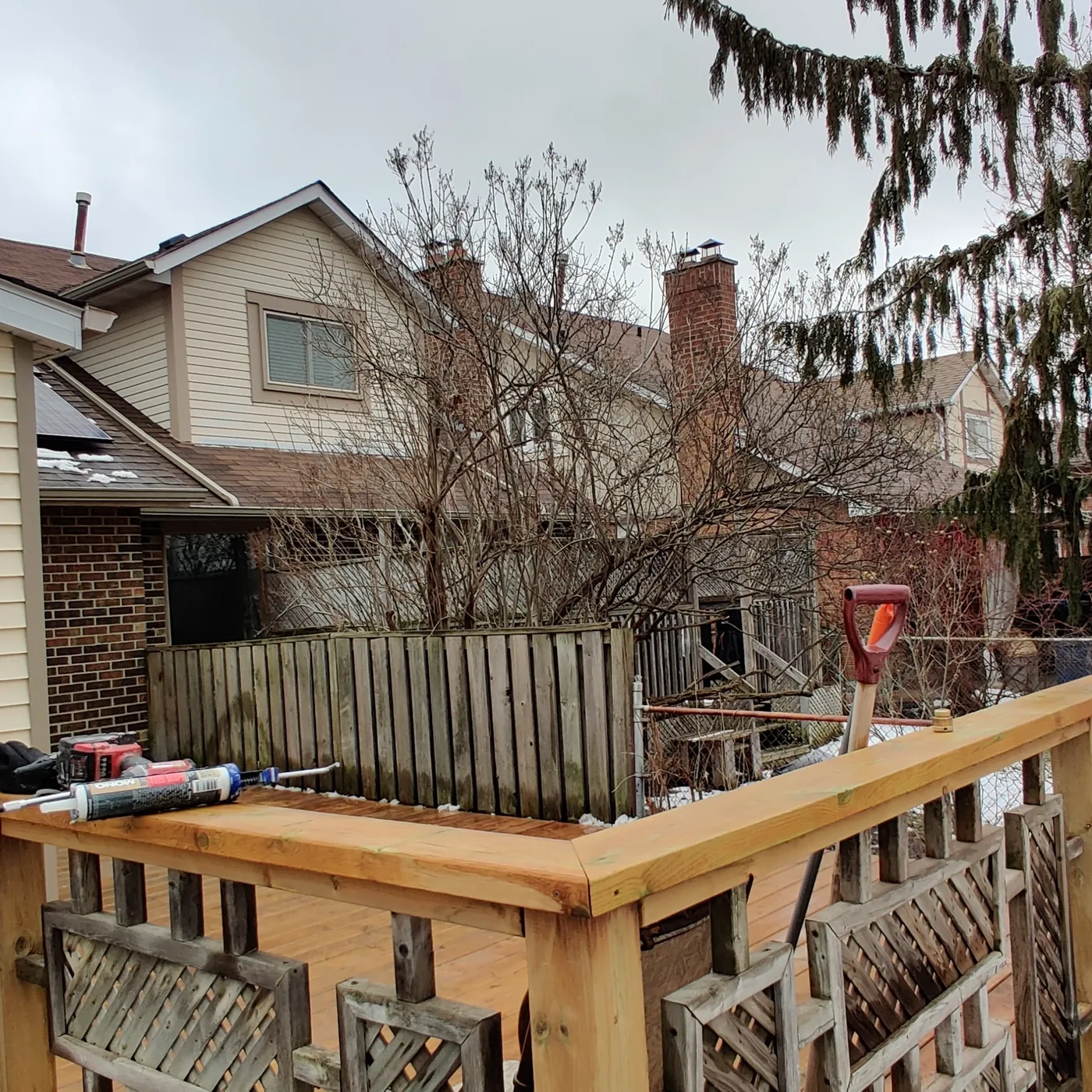 The finished deck looking out over the back garden, Brampton