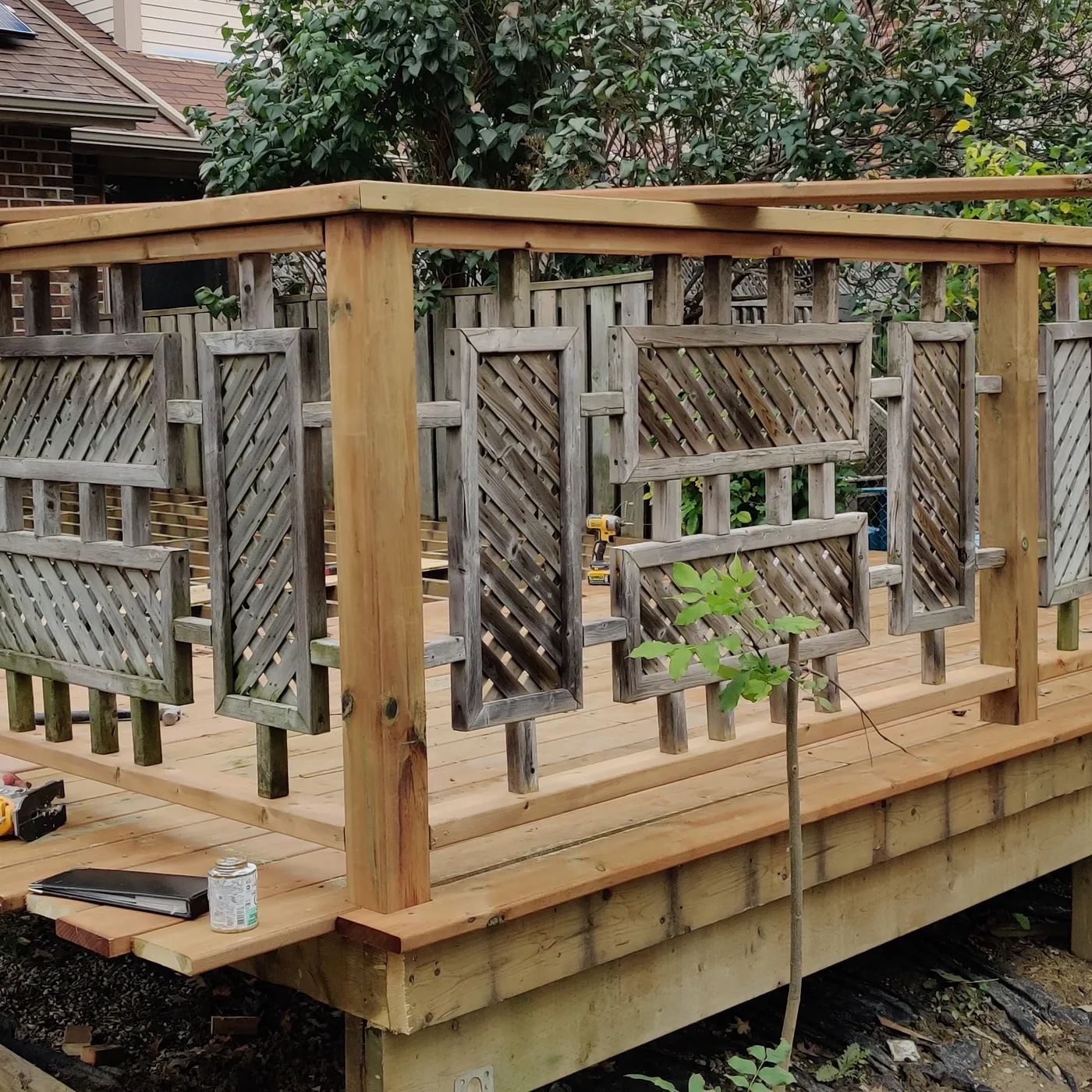 Lattice panels going into the new railing frame, Brampton