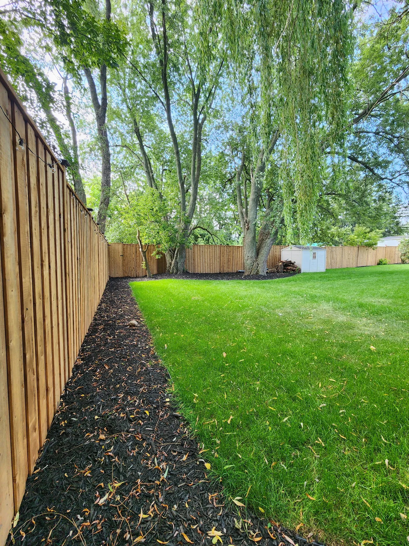 7 ft fence boards running the length of the property line under mature trees, Clarington