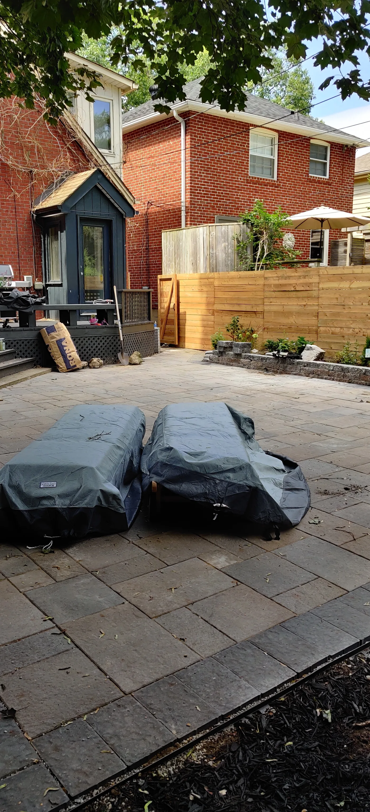 The finished East York backyard looking out from the house