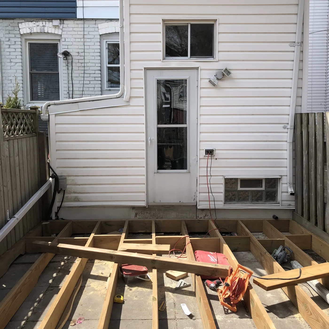 Joists set across the new deck frame, East York