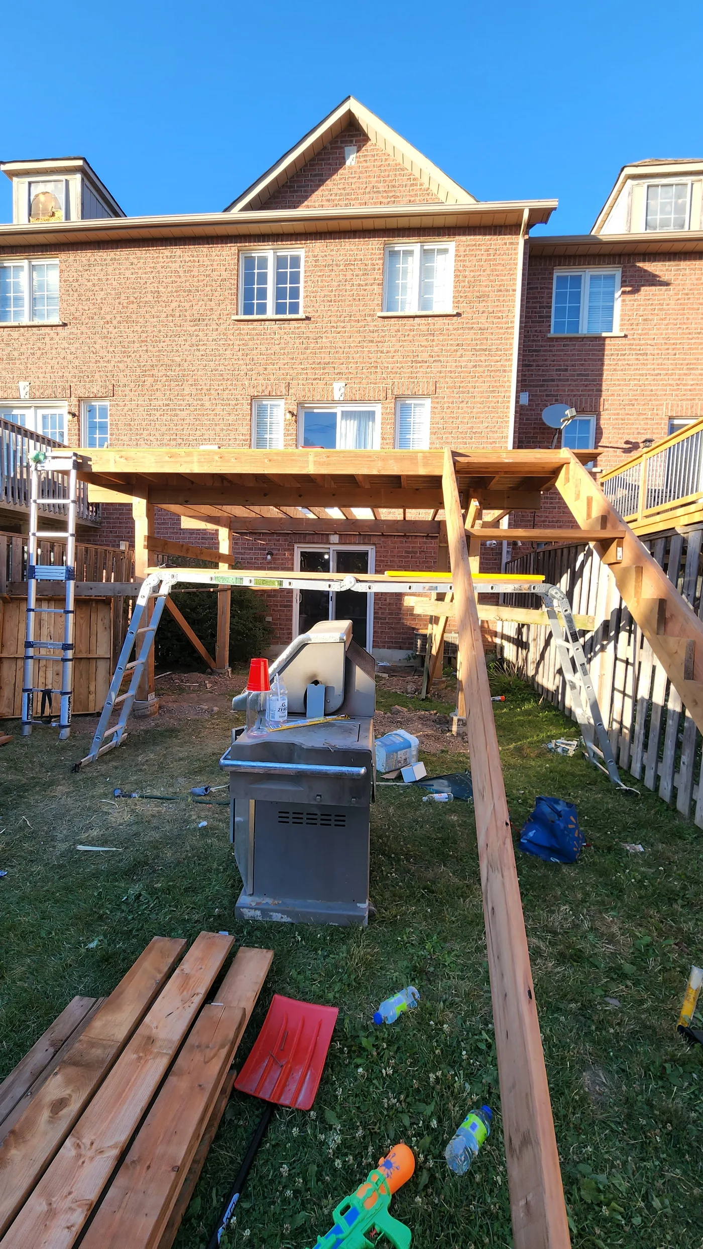 Deck frame and stair stringers framed out in Mississauga