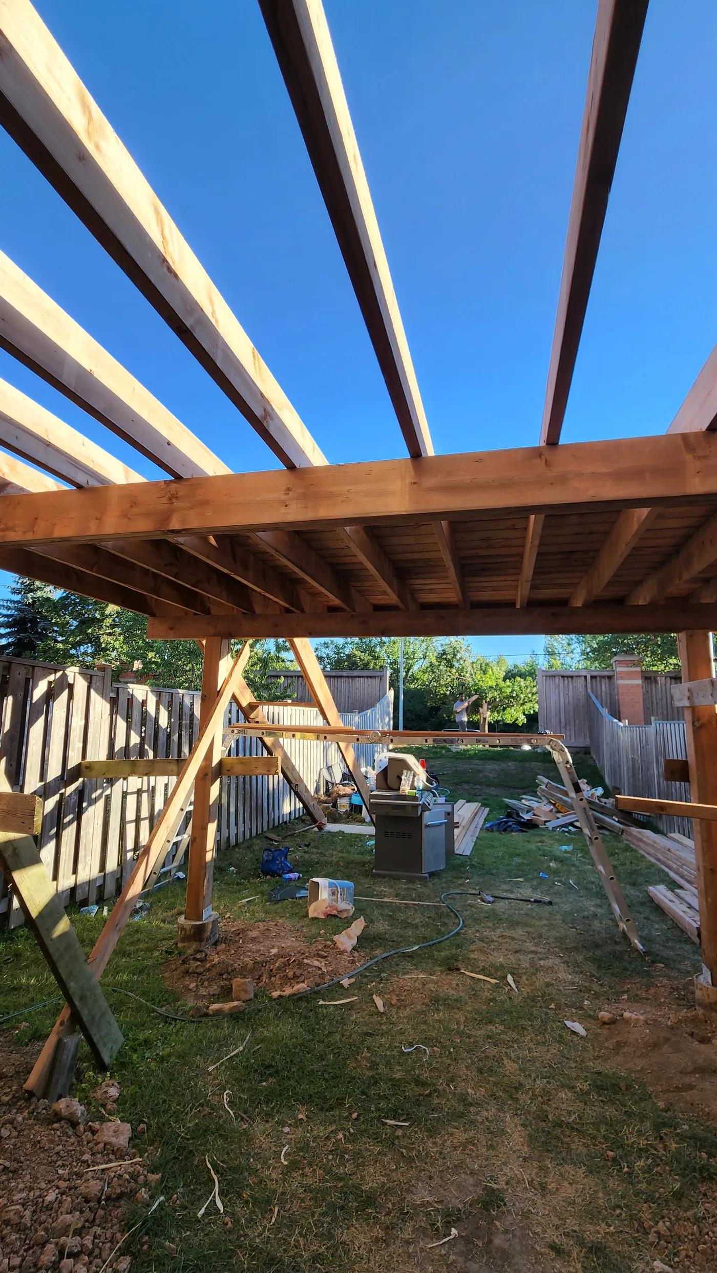 Joists and beams seen from underneath the Mississauga second level deck