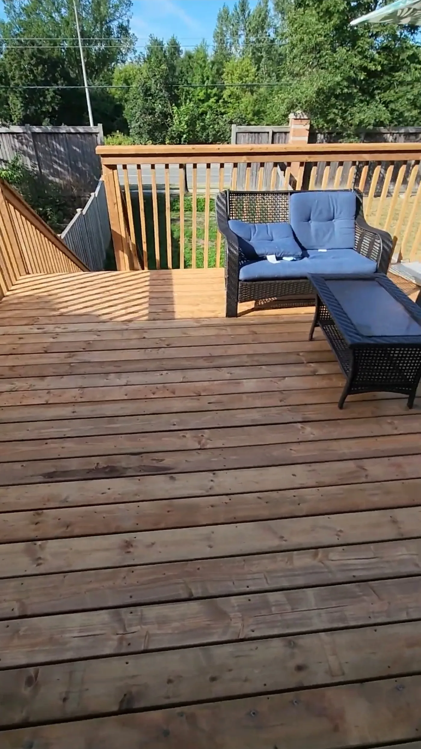 Seating on the second level deck looking out over the railing, Mississauga