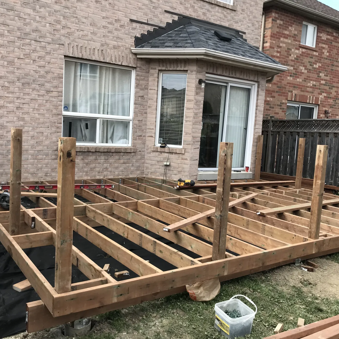 Deck frame and posts set out at the back of the house, Newmarket