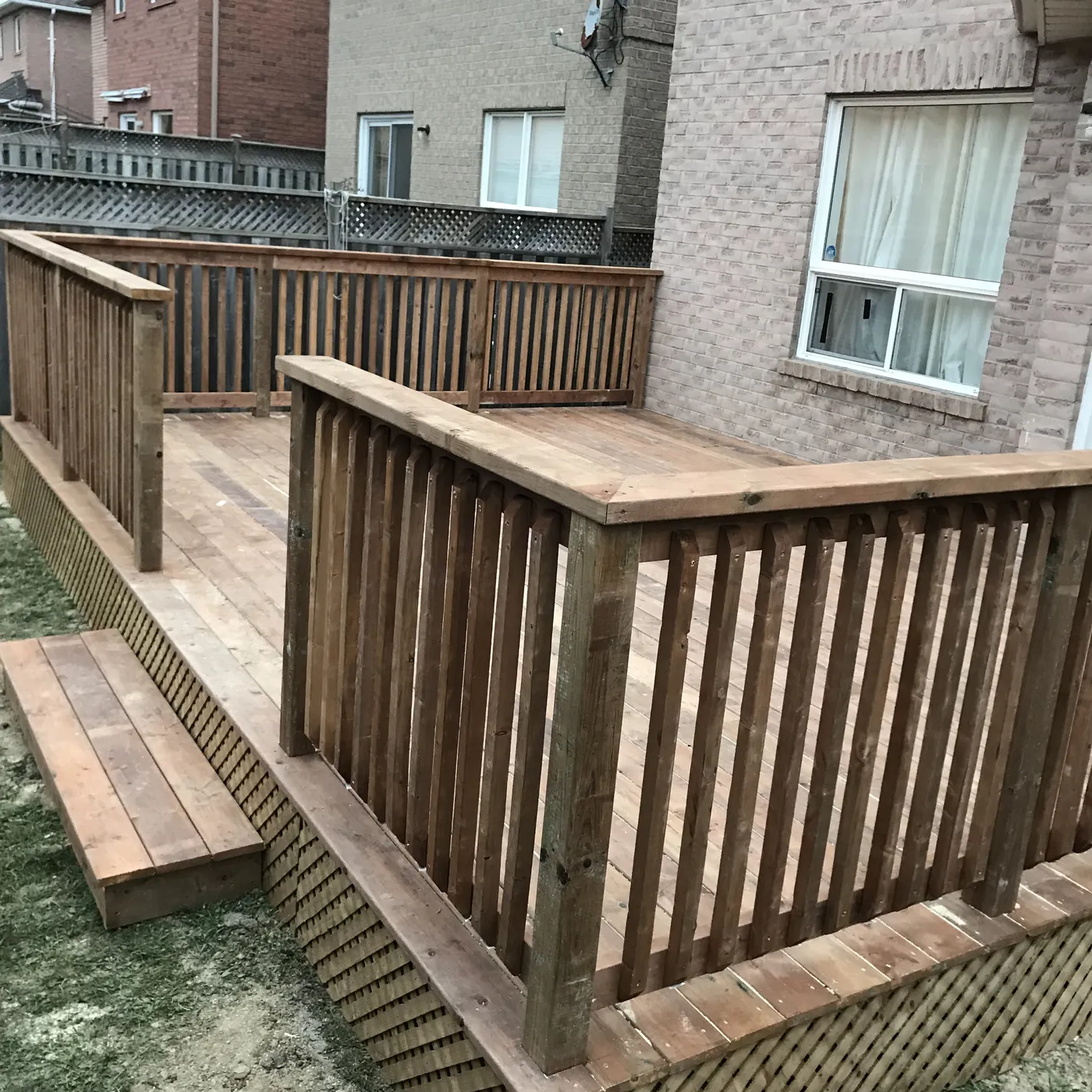 Step and railing where the deck meets the lawn, Newmarket