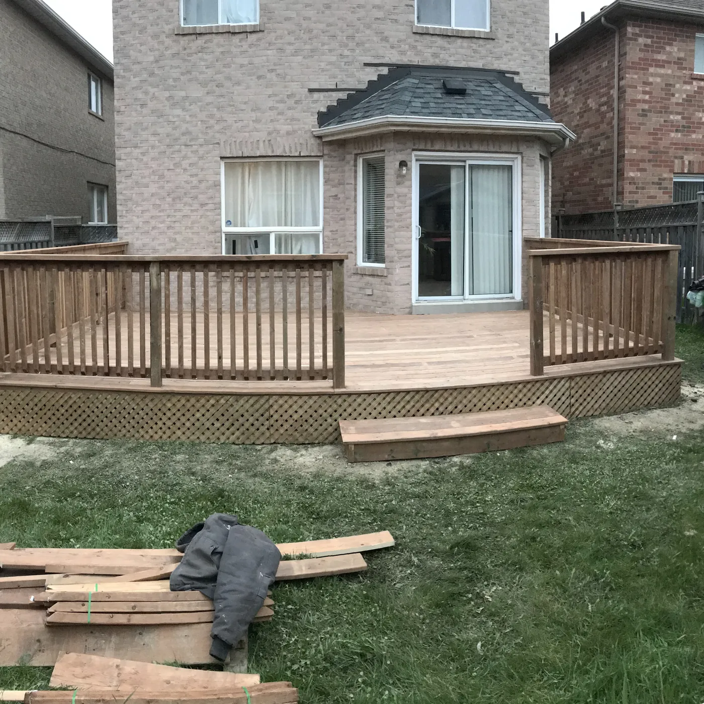 Wide view of the finished deck from the back of the yard, Newmarket