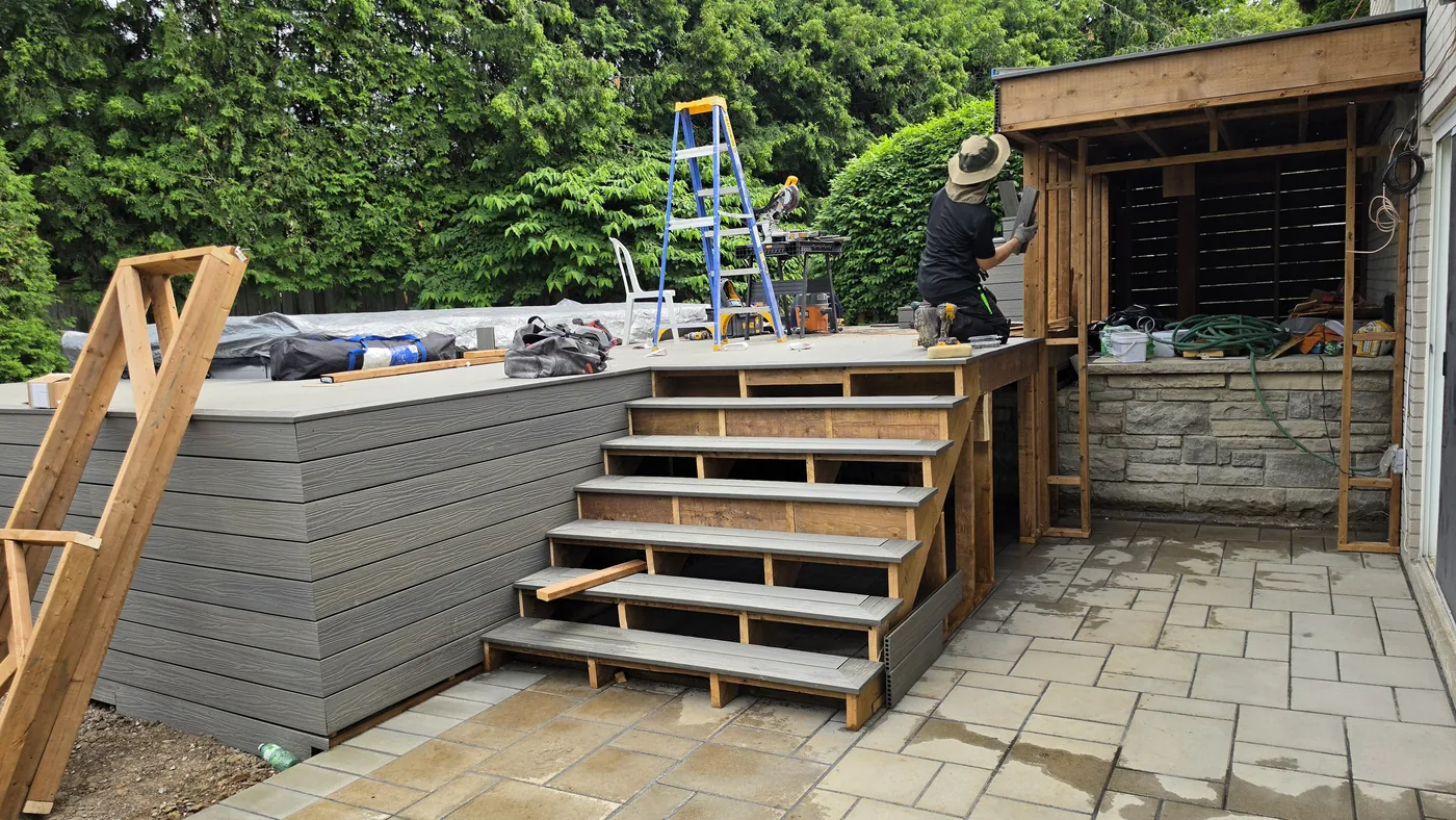 Composite skirt cladding and framed stairs on the North York deck