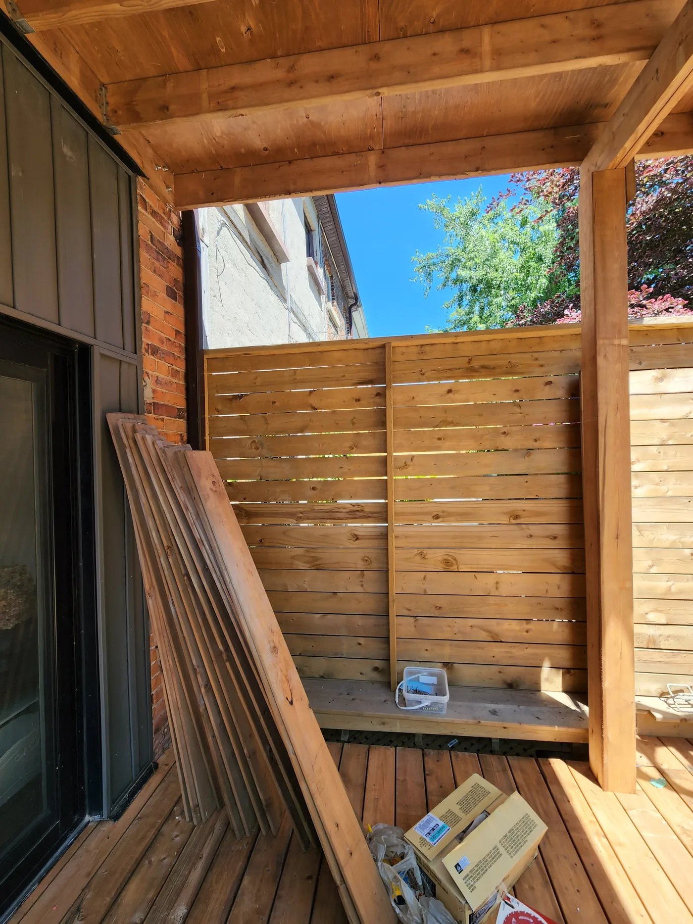 New privacy screens and decking on the rebuilt North York deck