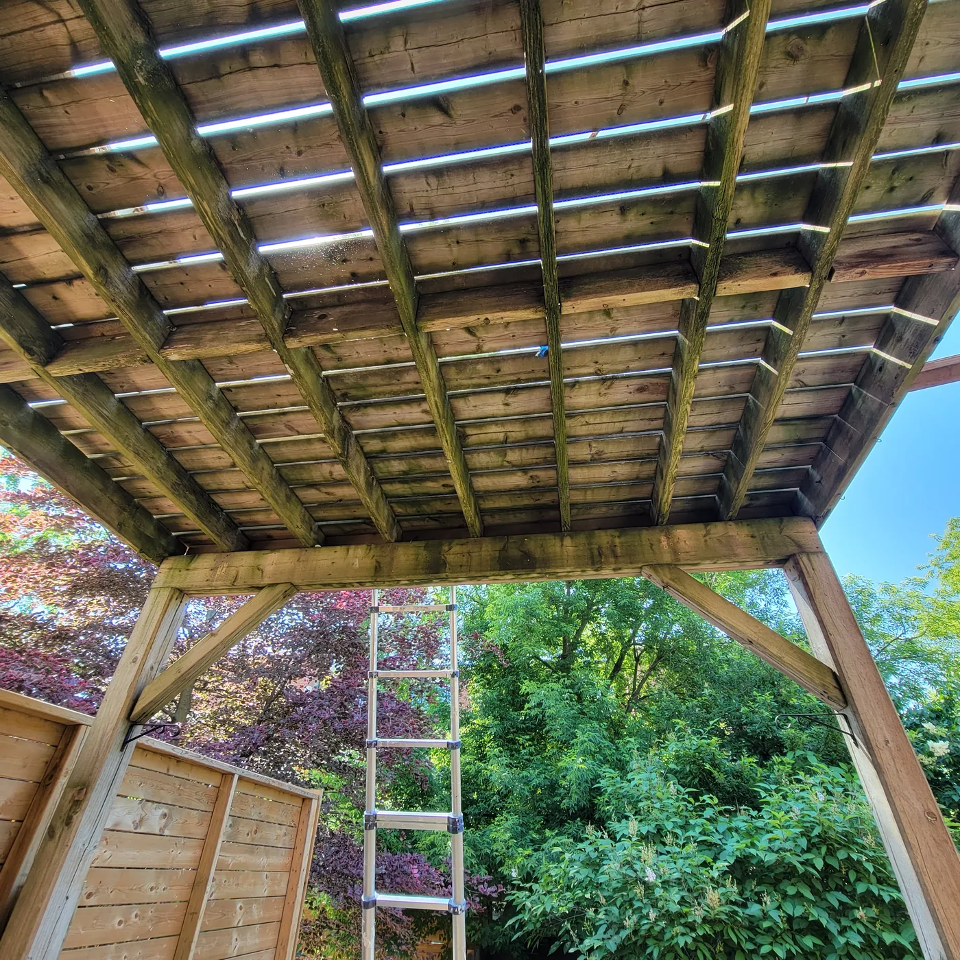 Daylight through the gaps in the old upper deck, which let rain onto the lower level