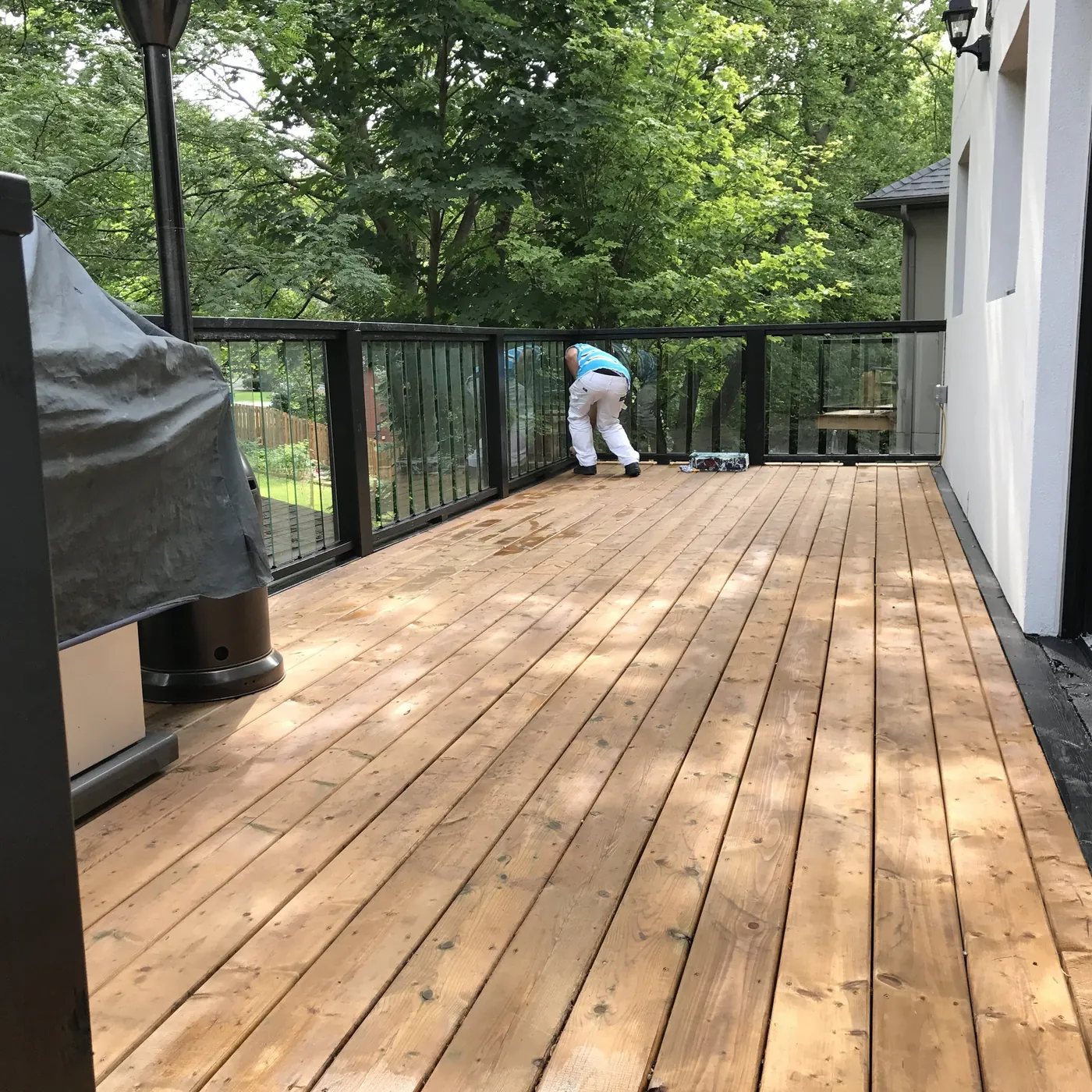 Deck boards and glass panels along the raised deck, Oakville