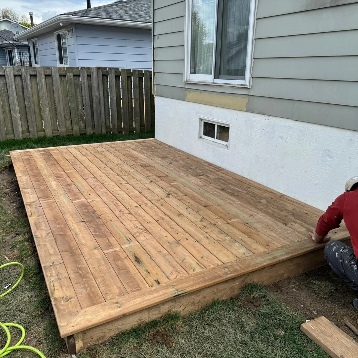 Border board framing the deck boards on the floating deck, Pickering